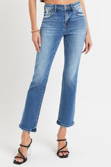 RISEN Women's Mid Rise Ankle Straight Jeans with Pockets - Stylish & Comfortable Denim