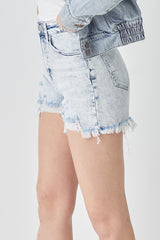 RISEN Women's Raw Hem Distressed High Rise Denim Shorts - Trendy & Versatile