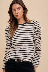 Annie Wear Women's Striped French Terry Puff Sleeve Top - Cozy & Stylish