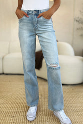 Judy Blue High Waist Distressed Straight Jeans - Full Size Denim with Stretch