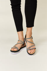 Forever Link Rhinestone Strappy Wedge Sandals - Glamorous Comfort