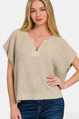 Zenana Women's Short Sleeve Side Slit Sweater - Versatile Knit Top