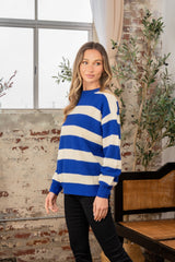 Sew In Love Women's Full Size Contrast Striped Round Neck Sweater - Stylish & Versatile