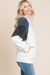 Culture Code Faux Fur Raglan Sleeve Sweatshirt - Stylish Color Block Warmth