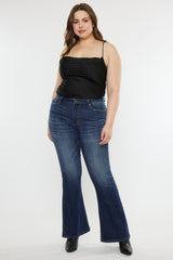 Kancan Full Size Mid Rise Slim Flare Jeans - Stretchy Dark Stone Wash Denim