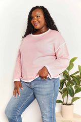 Contrast Detail Dropped Shoulder Knit Top - Elegant Boat Neck Pullover