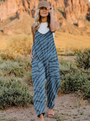 Trendy Animal Print V-Neck Sleeveless Jumpsuit with Pockets - Full Size