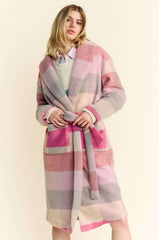 Davi & Dani Women's Tied Color Block Coat with Collared Neck