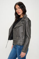 Coalition LA Vegan Leather Zip-Up Biker Jacket with Belt - Chic & Edgy Design