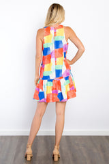 Be Stage Women's Abstract Print Mini Dress with Pockets - Summer Ruffle Hem Fashion