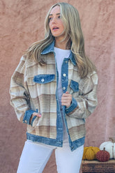 Trendy Full Size Washed Denim Brushed Plaid Jacket - Stylish and Versatile Outerwear