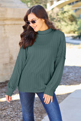 Basic Bae Full Size Ribbed Seam Mock Neck Knit Top - Chic and Comfortable