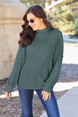 Basic Bae Full Size Ribbed Seam Mock Neck Knit Top - Chic and Comfortable