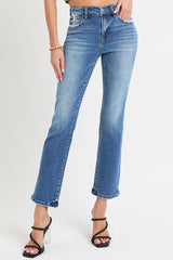 RISEN Women's Mid Rise Ankle Straight Jeans with Pockets - Stylish & Comfortable Denim