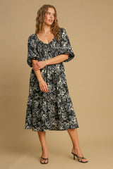 Elegant Umgee Women's Floral V-Neck Ruffle Hem Dress - Perfect for Brunch & Parties