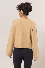 HYFVE Women's Ribbed Sweater with Round Neck and Dropped Shoulders