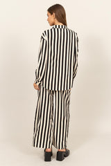 HYFVE Women's Striped Button Up Shirt & Wide-Leg Pants Set - Chic & Sophisticated Fashion