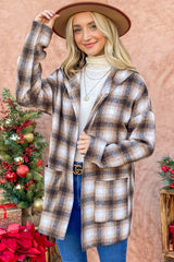And The Why Plaid Hooded Shacket - Stylish Open Front Layer
