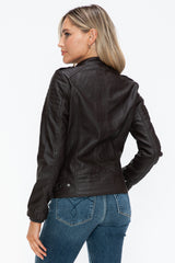 Women's PU Leather Biker Jacket with Edgy Side Zip Pockets - Fashion Forward Style