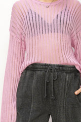 HYFVE Women's Openwork Ribbed Long Sleeve Knit Top - Chic & Versatile
