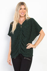 Stylish Shimmering Lurex Knit Top with Ruched Elastic - Comfortable & Chic