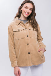 Love Tree Corduroy Button-Up Jacket with Cozy Sherpa Lining