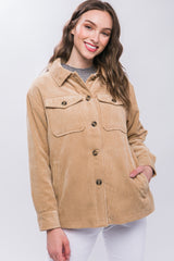 Love Tree Corduroy Button-Up Jacket with Cozy Sherpa Lining