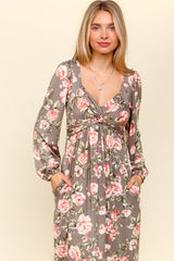 Haptics Floral Dress with Twisted Detail & Ruffled Hem - Elegant & Functional with Side Pockets