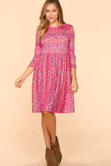 Haptics Women's Floral Round Neck Dress with Pockets - Elegant & Comfortable
