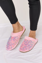 Forever Link Sequin Plush Round Toe Slippers - Cozy Glamour for Your Feet