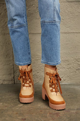East Lion Corp Chic Lace Up Knee-High Lug Booties with Block Heel