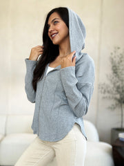 Culture Code Full Size Ribbed Zip-Up Hoodie Jacket with Adjustable Drawstring