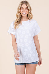 BOMBOM Women's Floral Textured Short Sleeve T-Shirt - Soft & Stylish Knit Top