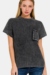 NK Wears Women's Mock Neck Cotton Sweater with Pockets - Short Sleeve Comfort