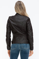 Women's PU Leather Biker Jacket with Edgy Side Zip Pockets - Fashion Forward Style