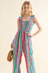 And The Why Full Size Striped Smocked Sleeveless Jumpsuit - Chic & Comfortable
