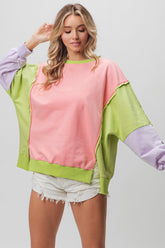 BiBi Washed Color Block Sweatshirt - Chic & Comfortable Streetwear