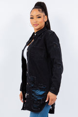 American Bazi Distressed Long Sleeve Denim Jacket - Trendy Button-Up Design