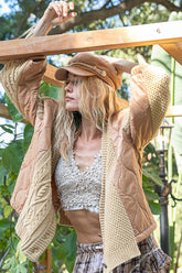 POL Quilted Patch Button-Up Cable Knit Jacket - Cozy & Stylish Outerwear