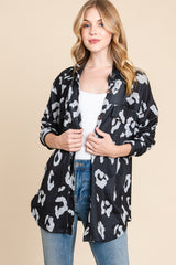 BOMBOM Cozy Animal Print Button-Up Knit Shacket with Pockets