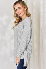 Trendy Full Size Ribbed Round Neck Slit T-Shirt for Women | Basic Bae Collection