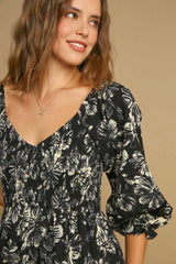 Elegant Umgee Women's Floral V-Neck Ruffle Hem Dress - Perfect for Brunch & Parties