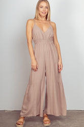 Chic Sleeveless Ruched Wide Leg Jumpsuit with Adjustable Straps