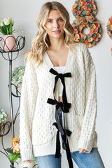 First Love Women's Tie Closure Open Knit Cardigan with Pockets