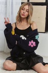 ADORA Feminine Flower Button Down Lantern Sleeve Cardigan