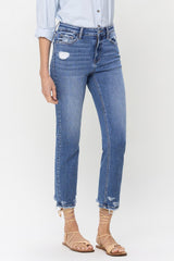 Lovervet Women's High Rise Raw Hem Straight Jeans - Trendy and Versatile Denim