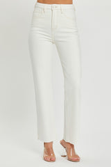 RISEN Women's High-Rise Tummy Control Straight Jeans with Raw Hem