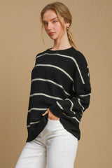 Umgee Wool Blend Striped Sweater - Cozy Round Neck Winter Essential