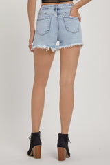 RISEN High Rise Denim Shorts with Rhinestone Strap - Sparkling Summer Style