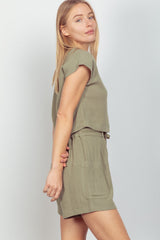 Elegant Woven Crop Top & Tie Waist Shorts Set - Summer's Ultimate Outfit